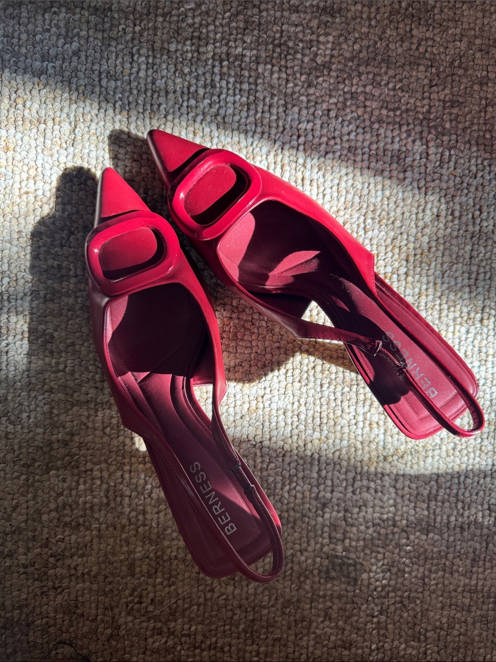 Berness Red Pointed Slingback Pumps with Decorative Buckle